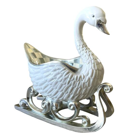 Mackenzie Childs Crystal Palace Swan Sleigh Figurine 16x15 Christmas Holiday NEW - Picture 1 of 16